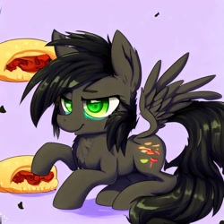 Size: 1024x1024 | Tagged: safe, imported from derpibooru, oc, oc:pizza split, pegasus, ai content, ai generated, beach, food, male, pizza