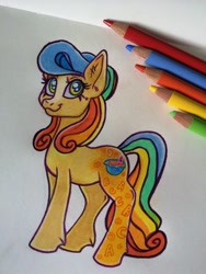 Size: 1536x2048 | Tagged: safe, artist:art_alanis, imported from derpibooru, alphabittle, earth pony, pony, colored pencil drawing, g3, g3 to g4, g4, generation leap, irl, photo, smiling, solo, tail, traditional art
