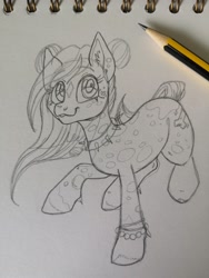 Size: 1536x2048 | Tagged: safe, artist:art_alanis, imported from derpibooru, earth pony, pony, collar, solo, traditional art