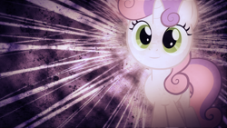 Size: 1920x1080 | Tagged: safe, artist:felix-kot, artist:sandwichhorsearchive, edit, imported from derpibooru, sweetie belle, pony, unicorn, abstract background, female, filly, foal, grunge, lighting, looking at you, smiling, smiling at you, solo, wallpaper, wallpaper edit