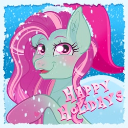 Size: 2048x2048 | Tagged: safe, artist:art_alanis, imported from derpibooru, minty, earth pony, pony, christmas, g3, happy holidays, hat, holiday, santa hat, solo