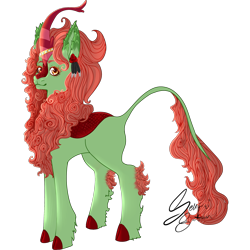 Size: 2183x2183 | Tagged: safe, artist:senpai-satan, imported from derpibooru, oc, oc only, oc:spring glow, kirin, fallout equestria, accessory, cloven hooves, commission, female, kirin oc, mare, signature, simple background, solo, transparent background