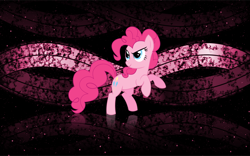 Size: 1920x1200 | Tagged: safe, artist:demomare, artist:patec, edit, imported from derpibooru, pinkie pie, earth pony, pony, abstract background, female, looking sideways, mare, raised leg, reflection, smiling, solo, stars, wallpaper, wallpaper edit