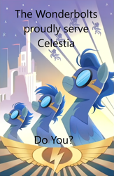 Size: 669x1024 | Tagged: safe, edit, edited screencap, imported from derpibooru, screencap, pegasus, pony, caption, image macro, poster, propaganda, text, wonderbolts