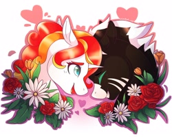 Size: 2500x2000 | Tagged: safe, artist:jezebel_remedy, imported from derpibooru, oc, oc only, earth pony, pony, unicorn, duo, flower, gradient background