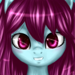 Size: 1024x1024 | Tagged: safe, artist:kinjareta, imported from derpibooru, pony, bust, crossover, female, giffany, gravity falls, looking at you, mare, ponified, portrait, smiling, solo