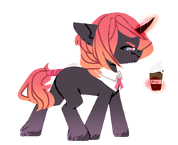 Size: 486x397 | Tagged: safe, artist:harusocoma, imported from derpibooru, pony, unicorn, cup, gradient mane, gradient tail, gray coat, levitation, lowres, magic, orange mane, orange tail, pink mane, pink tail, red magic, simple background, tail, telekinesis, white background