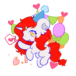 Size: 1080x1080 | Tagged: artist needed, source needed, safe, imported from derpibooru, oc, oc:shallow light, pony, unicorn, cute, hat, heart, heart ears, party hat, simple background, solo, transparent background