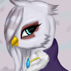 Size: 1024x1024 | Tagged: safe, artist:kinjareta, imported from derpibooru, oc, oc only, oc:guilt, griffon, eyeshadow, female, griffon oc, jewelry, looking at you, makeup, necklace, sideview, solo