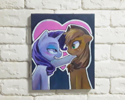 Size: 900x720 | Tagged: safe, artist:made_by_franch, imported from derpibooru, applejack, rarity, pony, acrylic painting, female, lesbian, love, rarijack, shipping, smiling, solo, traditional art