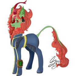 Size: 2216x2216 | Tagged: safe, artist:senpai-satan, imported from derpibooru, oc, oc only, oc:spring glow, kirin, fallout equestria, clothes, commission, female, jumpsuit, kirin oc, mare, pipbuck, signature, simple background, solo, transparent background, vault suit