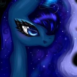 Size: 1024x1024 | Tagged: safe, artist:kinjareta, imported from derpibooru, princess luna, alicorn, pony, bust, female, looking offscreen, mare, portrait, sideview, solo, wavy mane