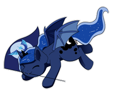 Size: 3022x2322 | Tagged: safe, alternate version, artist:backgroundpony#f352, imported from derpibooru, princess luna, alicorn, bat pony, bat wings, crown, cute, ear fluff, eyes closed, fangs, female, flag, jewelry, mare, new lunar republic, regalia, simple background, solo, transformed, transparent background, wings