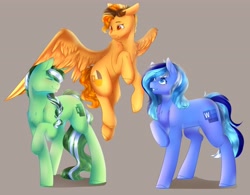 Size: 4096x3197 | Tagged: safe, artist:mantequiademani, imported from derpibooru, oc, oc only, earth pony, pegasus, pony, unicorn, simple background, trio