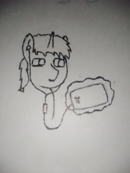 Size: 3120x4160 | Tagged: safe, artist:valuable ashes, imported from derpibooru, pony, unicorn, earbuds, messy mane, phone, solo, traditional art