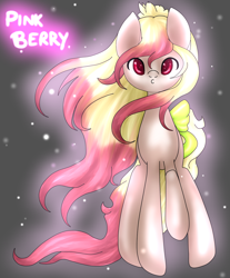 Size: 1024x1234 | Tagged: safe, artist:kinjareta, imported from derpibooru, oc, oc only, oc:pink berry, earth pony, pony, bow, earth pony oc, female, looking at you, mare, multicolored hair, pursed lips, simple background, solo