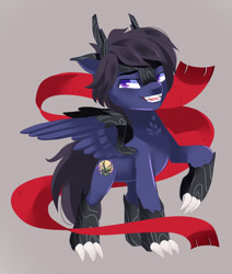 Size: 1500x1770 | Tagged: safe, artist:irusumau, imported from derpibooru, oc, oc only, oc:fenris ebonyglow, original species, pegasus, pony, timber pony, timber wolf, clothes, scarf, simple background, solo