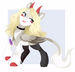 Size: 2048x1968 | Tagged: safe, artist:irusumau, imported from derpibooru, oc, oc only, pegasus, pony, choker, clothes, horns, jewelry, necklace, socks, solo