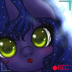 Size: 450x450 | Tagged: safe, artist:kinjareta, imported from derpibooru, oc, oc only, unicorn, bust, camera, ethereal mane, female, looking at you, mare, portrait, solo, starry eyes, starry mane, wingding eyes