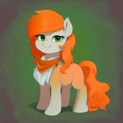 Size: 768x768 | Tagged: safe, artist:darbarri, derpibooru exclusive, imported from derpibooru, earth pony, pony, abstract background, ai assisted, ai content, female, generator:stable diffusion, green eyes, looking at you, mare, neckerchief, smiling, solo