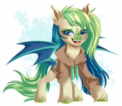Size: 2048x1792 | Tagged: safe, artist:irusumau, imported from derpibooru, oc, oc only, bat pony, pony, clothes, hoodie, solo