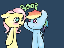 Size: 1280x956 | Tagged: safe, artist:fluttersdoodles, imported from derpibooru, fluttershy, rainbow dash, :t, bipedal, boop, female, flutterdash, lesbian, looking at each other, looking at someone, shipping, smiling