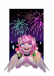 Size: 2909x4096 | Tagged: safe, artist:irusumau, imported from derpibooru, oc, oc only, pegasus, pony, collar, fireworks, solo