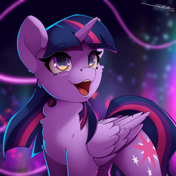 Size: 2500x2500 | Tagged: safe, artist:skitsroom, imported from derpibooru, twilight sparkle, alicorn, pony, chest fluff, draw this twi by jsunlight, happy, looking up, open mouth, solo, twilight sparkle (alicorn)