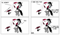 Size: 2896x1682 | Tagged: safe, artist:ruchiyoto, imported from derpibooru, oc, oc only, oc:black cross, oc:emala jiss, pegasus, pony, unicorn, zebra, collage, comic, comic panel, dialogue, hug