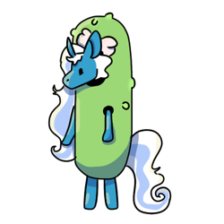 Size: 402x402 | Tagged: safe, artist:fiddlefiig, imported from derpibooru, oc, oc only, oc:fleurbelle, alicorn, pony, alicorn oc, bow, female, food, hair bow, horn, mare, pickle, simple background, solo, transparent background, wings