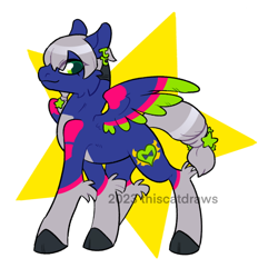 Size: 640x640 | Tagged: safe, artist:thiscatdraws, imported from derpibooru, oc, pegasus, pony, anime, black hooves, blue coat, blue skin, blue wings, closed mouth, colored wings, ear piercing, earring, fur, gray hooves, gray mane, gray skin, gray wings, green eyes, green wings, grey hair, hooves, jewelry, jodio joestar, jojo's bizarre adventure, looking at you, male, multicolored skin, multicolored wings, pegasus oc, piercing, pink wings, ponified, pony oc, ponytail, signature, simple background, solo, stallion, stars, the jojolands, watermark, white background, wings