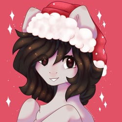 Size: 1400x1400 | Tagged: safe, artist:cofiiclouds, imported from derpibooru, oc, oc only, pony, christmas, hat, holiday, red background, santa hat, simple background, solo