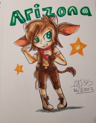 Size: 2113x2715 | Tagged: safe, artist:maj, imported from derpibooru, human, them's fightin' herds, 2023, arizona (tfh), community related, dated, horn, horned humanization, horns, humanized, signature, solo, stars, traditional art