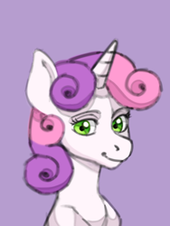 Size: 768x1024 | Tagged: safe, artist:kotle1ka, imported from derpibooru, sweetie belle, pony, unicorn, bust, portrait, purple background, simple background, solo