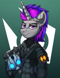 Size: 2250x2900 | Tagged: safe, artist:freak-side, imported from derpibooru, oc, oc only, unicorn, armor, clothes, combine, cosplay, costume, half-life, helmet, looking at you, military uniform, solo, uniform