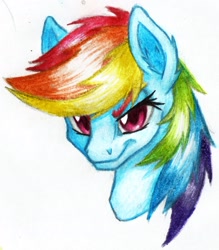 Size: 1564x1783 | Tagged: safe, artist:thatonegib, imported from derpibooru, rainbow dash, bust, colored pencil drawing, ear fluff, female, grin, looking at you, patreon, patreon logo, portrait, smiling, solo, traditional art