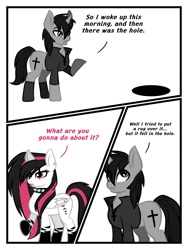 Size: 960x1280 | Tagged: safe, artist:nerdial, artist:ruchiyoto, imported from derpibooru, oc, oc only, oc:black cross, oc:emala jiss, pony, unicorn, zebra, comic:the hole (meme), comic, female, male, mare, stallion