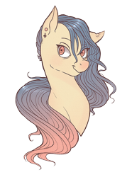 Size: 500x700 | Tagged: safe, artist:cloudbrownie, imported from derpibooru, oc, oc only, earth pony, bust, looking at you, multicolored hair, simple background, solo, transparent background
