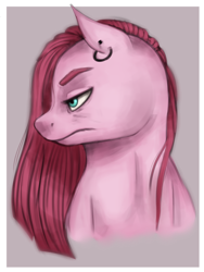 Size: 600x800 | Tagged: safe, artist:cloudbrownie, imported from derpibooru, pinkie pie, earth pony, pony, ear piercing, earring, frown, jewelry, looking offscreen, piercing, pinkamena diane pie, simple background, solo, transparent background