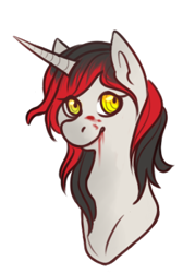 Size: 250x350 | Tagged: safe, artist:cloud brownie, imported from derpibooru, oc, oc only, oc:dust bunny, pony, unicorn, blood, bust, looking at you, simple background, solo, transparent background