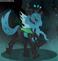 Size: 2048x2165 | Tagged: safe, artist:tomokospring, imported from derpibooru, queen chrysalis, changeling, changeling queen, side view, solo, wings