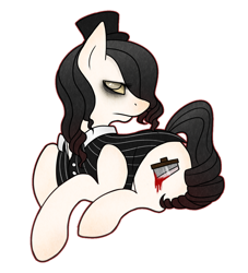 Size: 852x938 | Tagged: safe, artist:cloudbrownie, imported from derpibooru, oc, oc only, oc:guillotine, earth pony, blood, edgy, looking at you, side view, simple background, solo, transparent background