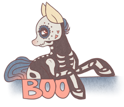 Size: 690x600 | Tagged: safe, artist:cloudbrownie, imported from derpibooru, oc, oc only, oc:psyque, earth pony, pony, bone, boo, clothes, costume, female, halloween, halloween costume, looking at you, mare, side view, simple background, skeleton costume, solo, transparent background