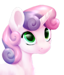 Size: 1096x1278 | Tagged: safe, artist:thatonegib, imported from derpibooru, sweetie belle, pony, unicorn, bust, cute, female, filly, foal, green eyes, horn, looking up, multicolored hair, simple background, smiling, transparent background