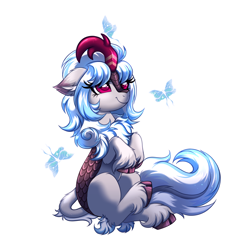 Size: 4000x4000 | Tagged: safe, artist:confetticakez, imported from derpibooru, oc, oc only, oc:windshear, butterfly, kirin, cloven hooves, ear fluff, kirin oc, simple background, solo, unshorn fetlocks, white background