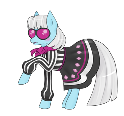 Size: 900x844 | Tagged: safe, artist:cloudbrownie, imported from derpibooru, photo finish, earth pony, pony, ascot, blushing, clothes, dress, female, glasses, mare, side view, simple background, solo, transparent background