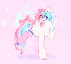 Size: 1600x1440 | Tagged: safe, artist:cofiiclouds, imported from derpibooru, oc, oc only, earth pony, pony, clothes, pink background, simple background, socks, solo, watermark