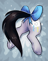 Size: 1823x2285 | Tagged: safe, artist:lonerdemiurge_nail, imported from derpibooru, oc, oc only, oc:lightning dee, pegasus, pony, abstract background, bow, butt, butt only, commission, female, mare, plot, solo, tail, tail bow, underhoof, ych result