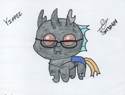Size: 815x620 | Tagged: safe, artist:alejandrogmj, imported from derpibooru, oc, oc:alejandrogmj, changeling, autism creature, changeling oc, glasses, yippee