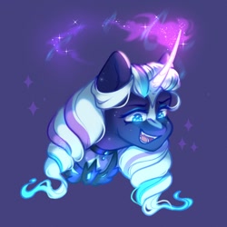 Size: 1100x1100 | Tagged: safe, artist:cofiiclouds, imported from derpibooru, opaline arcana, alicorn, pony, spoiler:g5, bust, g5, purple background, simple background, solo